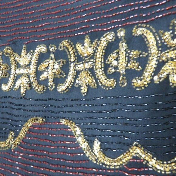 Lawrence Kazar Vintage Beaded Sequined Black Gold Red Silk Blazer Jacket Size M - Picture 8 of 10